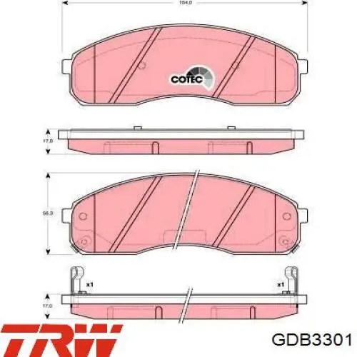 Купити GDB3301 TRW Колодки гальмівні передні, дискові