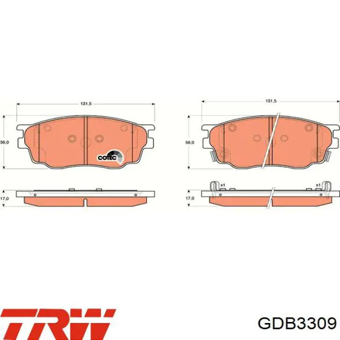 Колодки гальмівні передні, дискові GDB3309 TRW