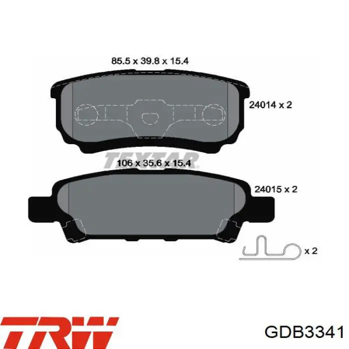 Задні гальмівні колодки GDB3341 TRW