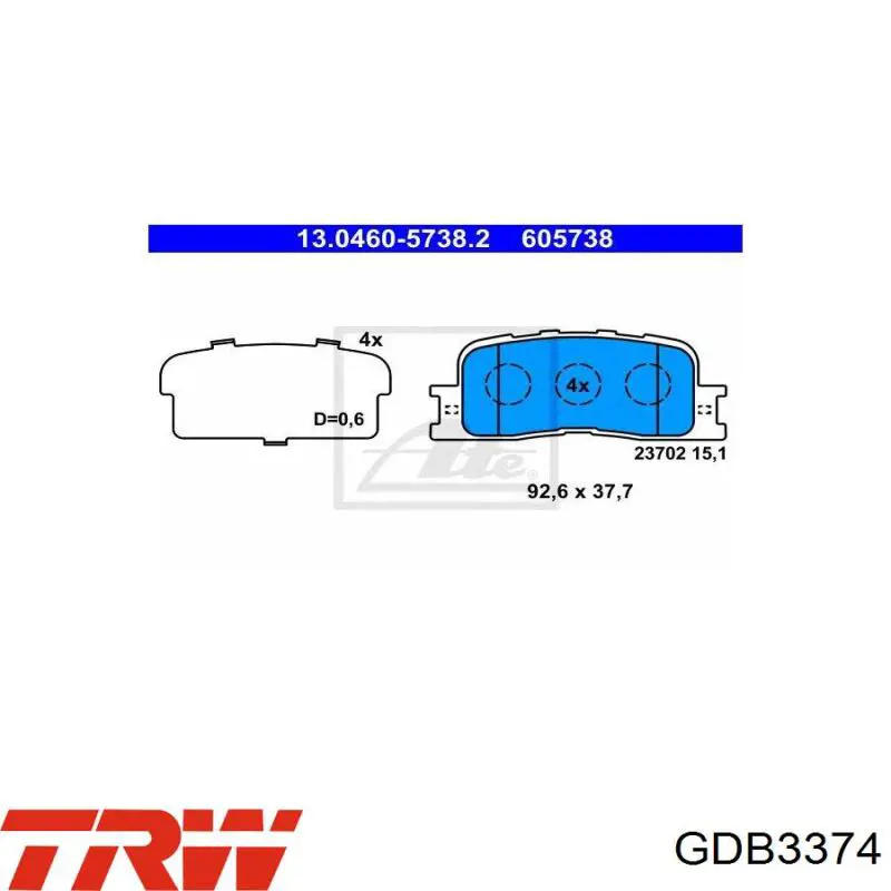 Купити GDB3374 TRW Задні колодки