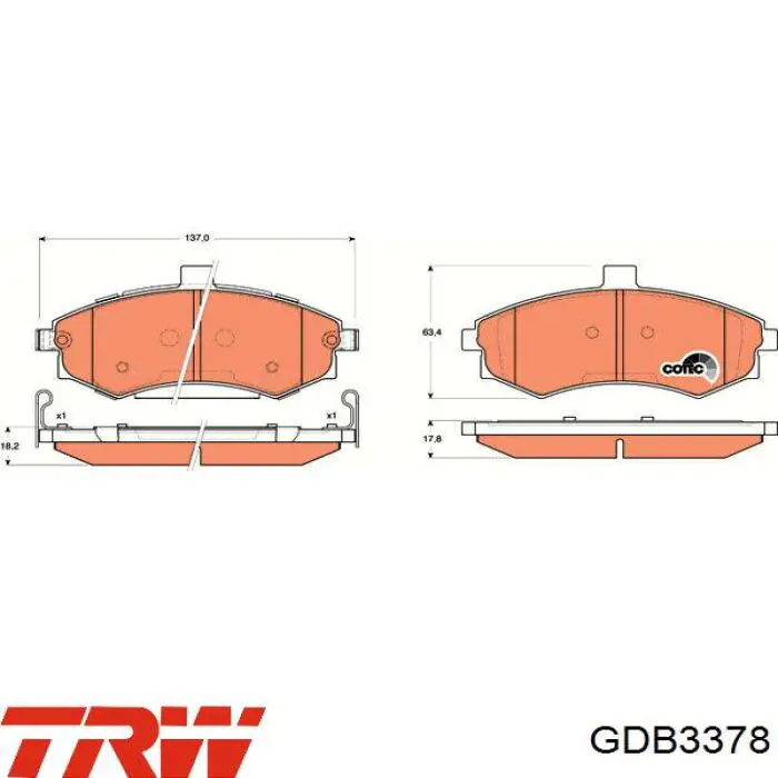 Купити GDB3378 TRW Колодки гальмівні передні, дискові