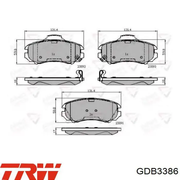 Купити GDB3386 TRW Колодки гальмівні передні, дискові