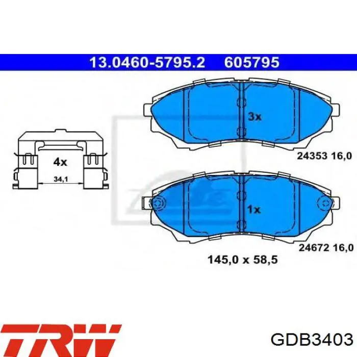 GDB3403 TRW колодки гальмівні передні, дискові