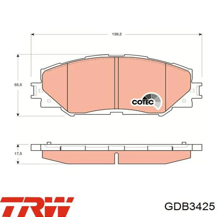 Купити GDB3425 TRW Колодки гальмівні передні, дискові