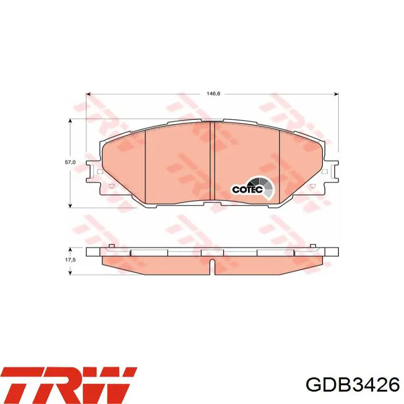 Задні гальмівні колодки GDB3426 TRW