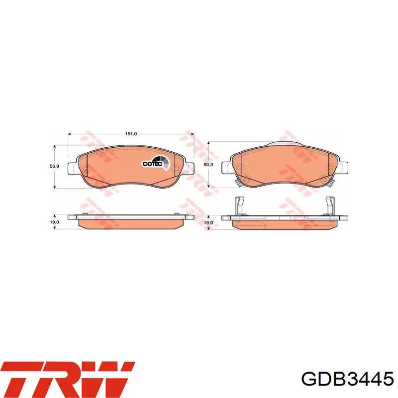 Передні тормозні колодки GDB3445 TRW