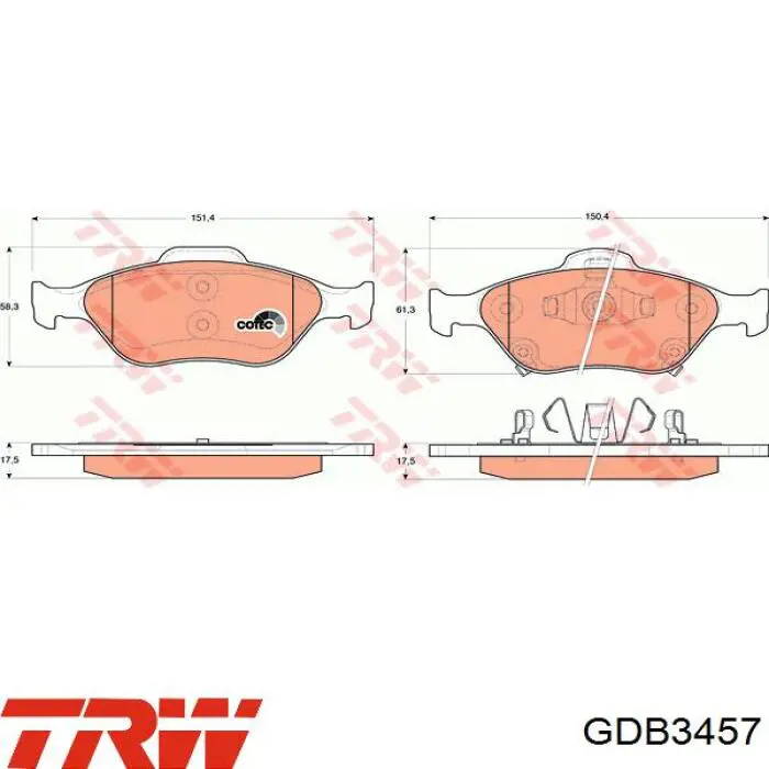 Купити GDB3457 TRW Колодки гальмівні передні, дискові