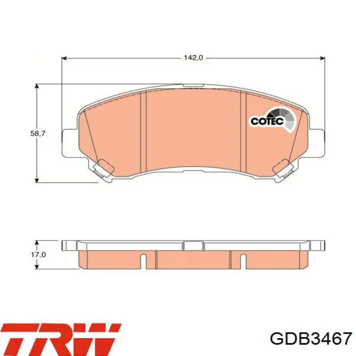 Купити GDB3467 TRW Колодки гальмівні передні, дискові