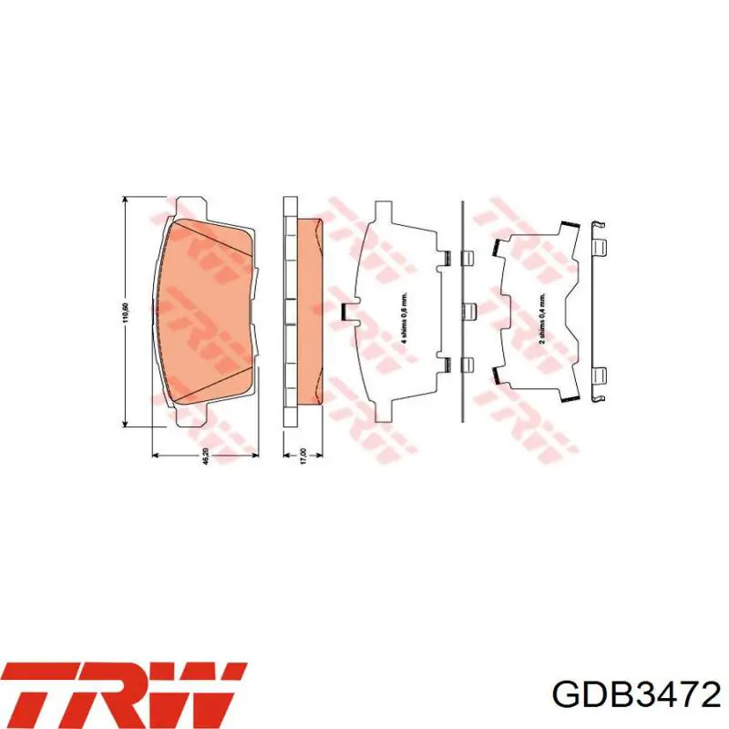GDB3472 TRW колодки гальмові задні, дискові