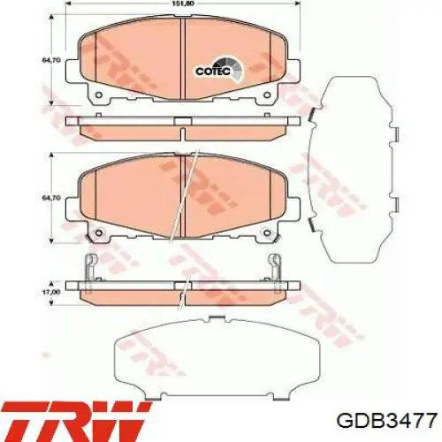 Купити GDB3477 TRW Колодки гальмівні передні, дискові
