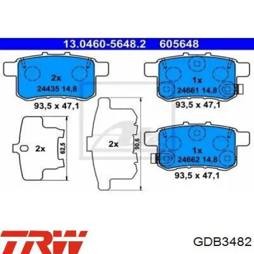 Задні гальмівні колодки GDB3482 TRW