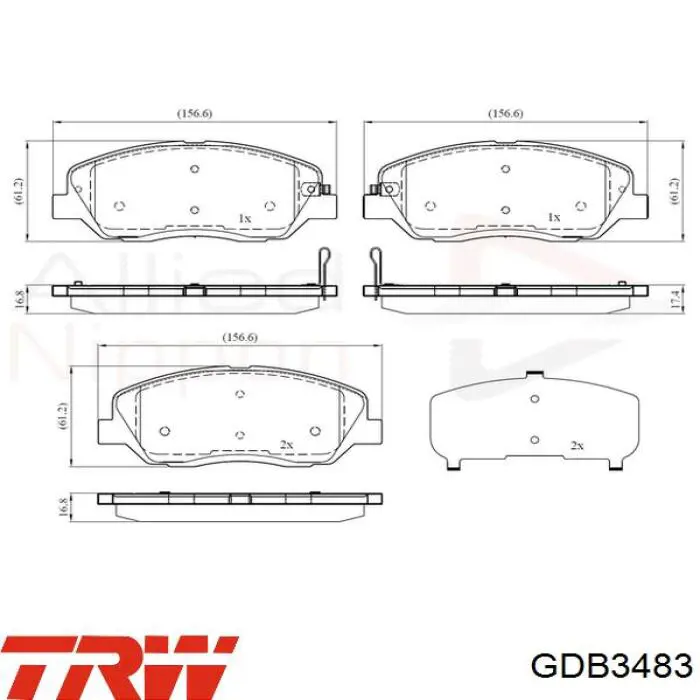 Купити GDB3483 TRW Колодки гальмівні передні, дискові
