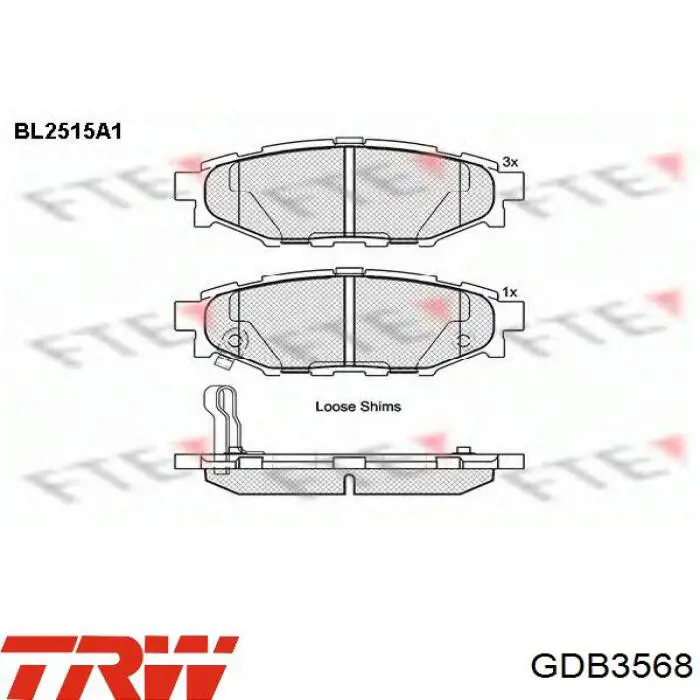 GDB3568 TRW Колодки гальмівні задні, дискові