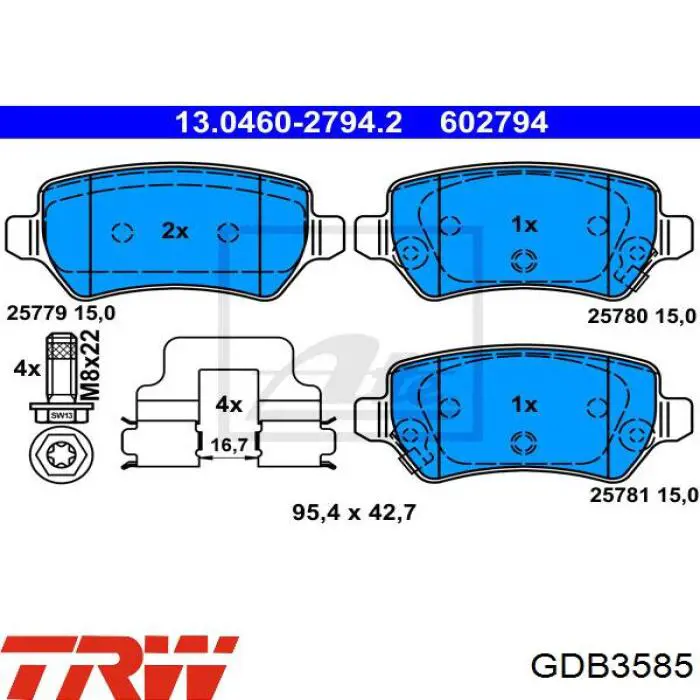 GDB3585 TRW Колодки гальмівні задні, дискові