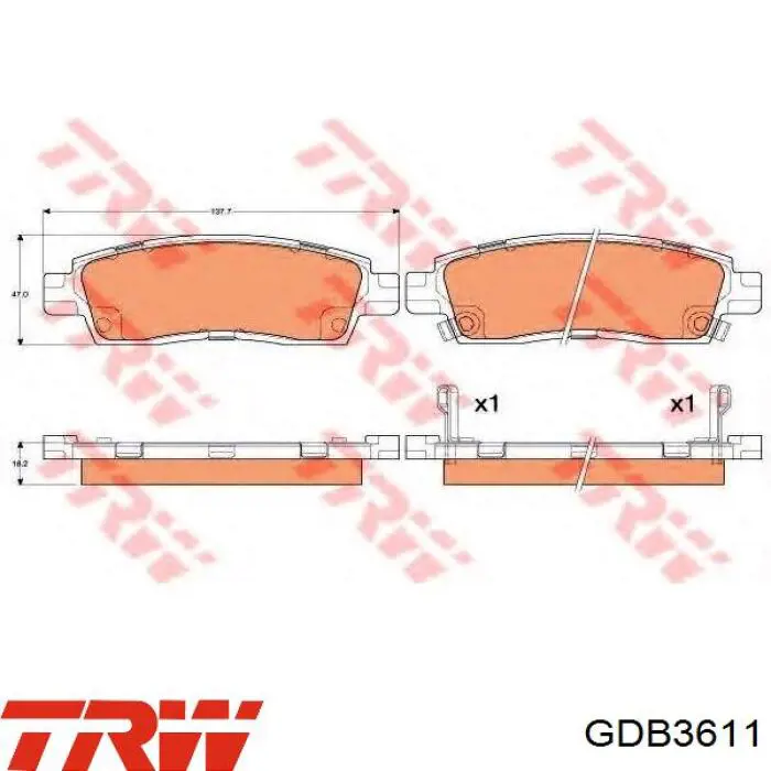Гальмівні колодки TRW GDB3611 ціна, від 65.05 USD