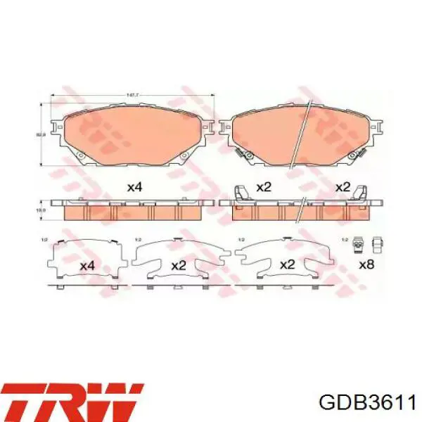Купити GDB3611 TRW Колодки гальмівні передні, дискові