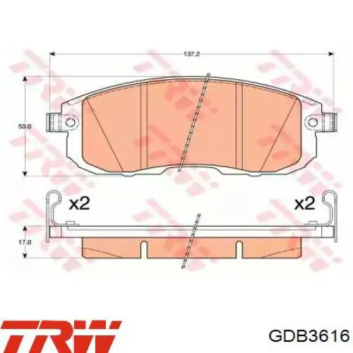 Купити GDB3616 TRW Колодки гальмівні передні, дискові