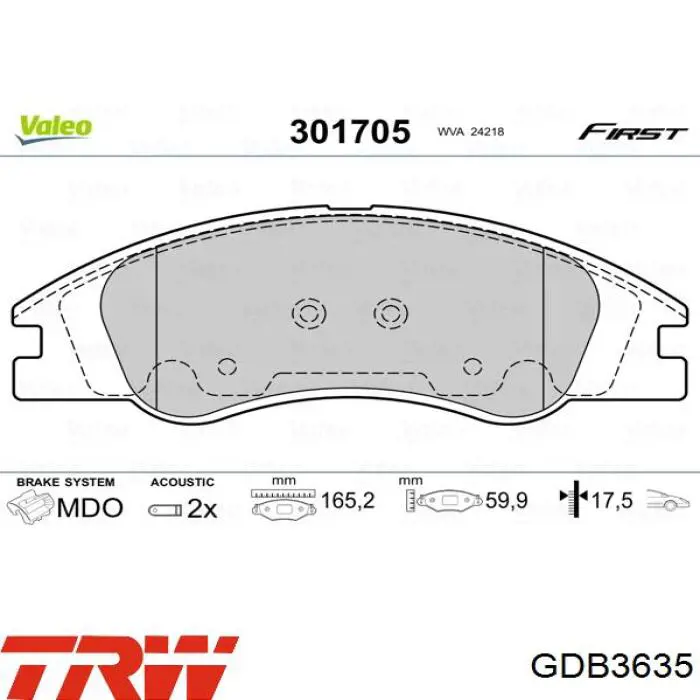 Колодки гальмівні передні, дискові GDB3635 TRW