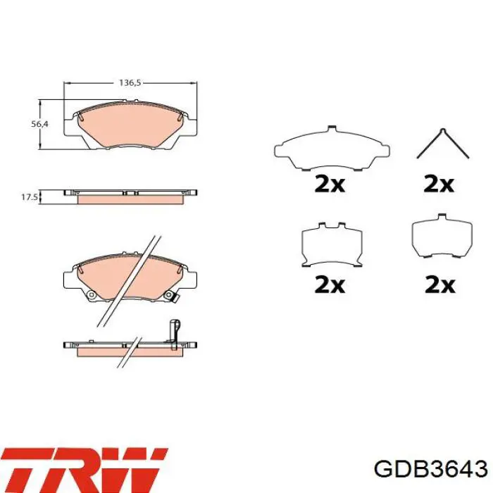 GDB3643 TRW колодки гальмівні передні, дискові