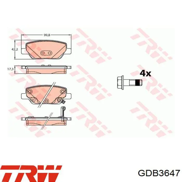 Колодки гальмівні передні, дискові GDB3647 TRW