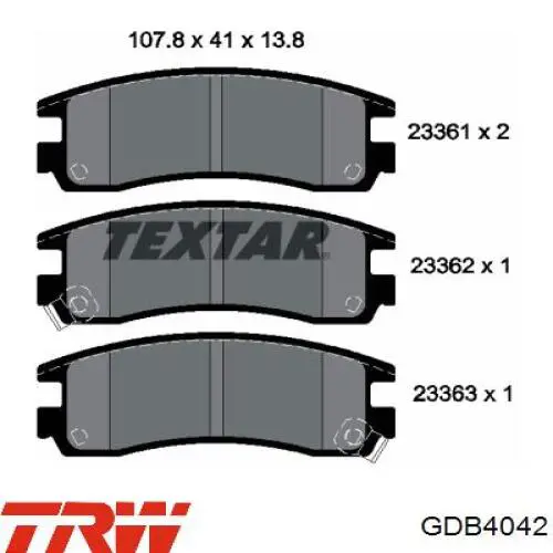 Задні гальмівні колодки TRW GDB4042 ціна, від 24.17 USD