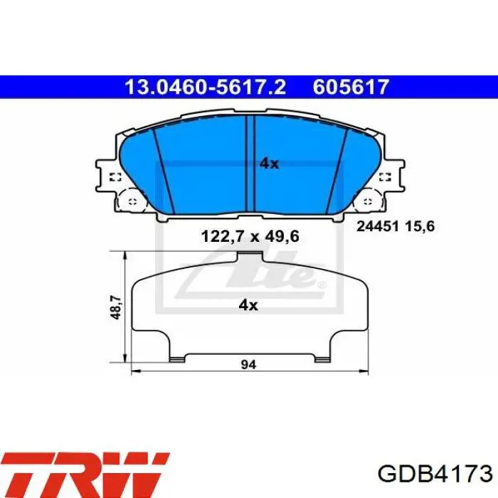 Колодки гальмівні передні, дискові GDB4173 TRW