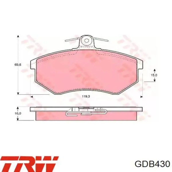 Купити GDB430 TRW Колодки гальмівні передні, дискові