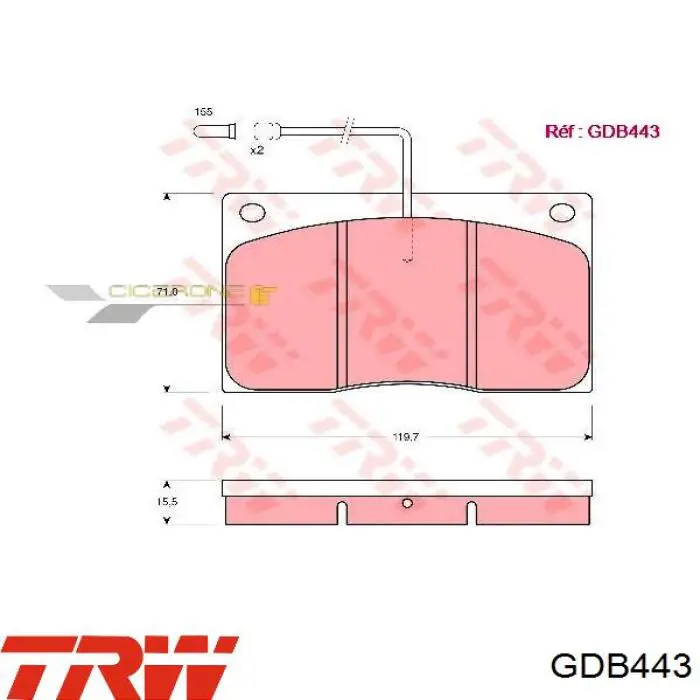 GDB443 TRW колодки гальмівні передні, дискові