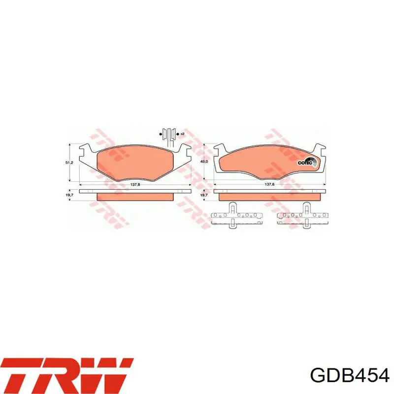 Передні тормозні колодки GDB454 TRW