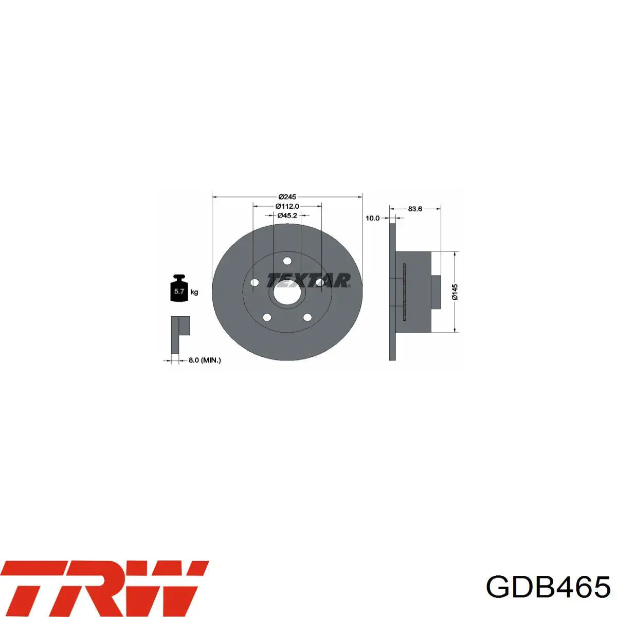 GDB465 TRW Колодки гальмівні задні, дискові