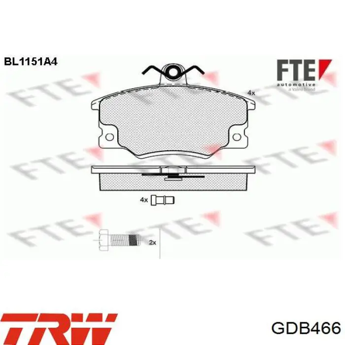 Задні гальмівні колодки GDB466 TRW