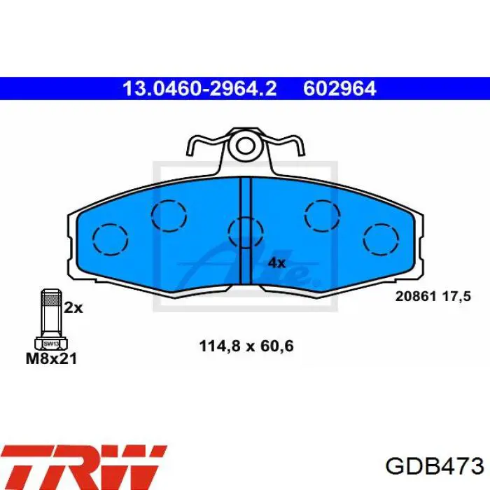 Передні тормозні колодки GDB473 TRW