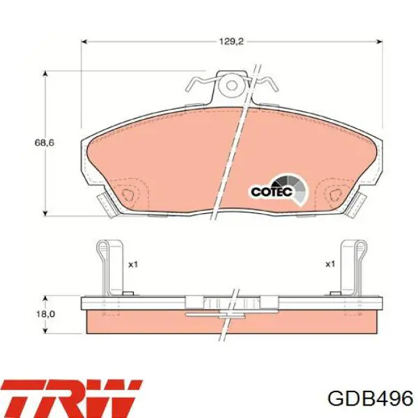 GDB496 TRW колодки гальмівні передні, дискові