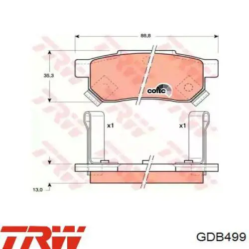 Задні гальмівні колодки GDB499 TRW