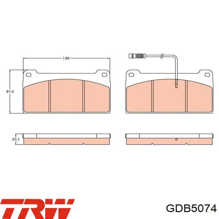 Передні тормозні колодки GDB5074 TRW