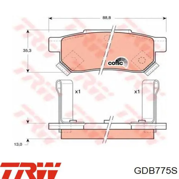 Задні гальмівні колодки GDB775S TRW
