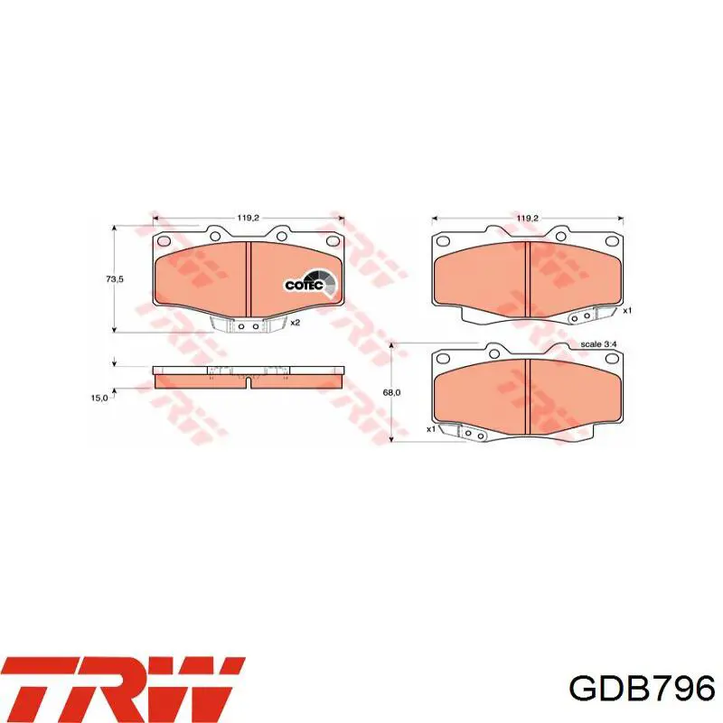 Передні тормозні колодки GDB796 TRW