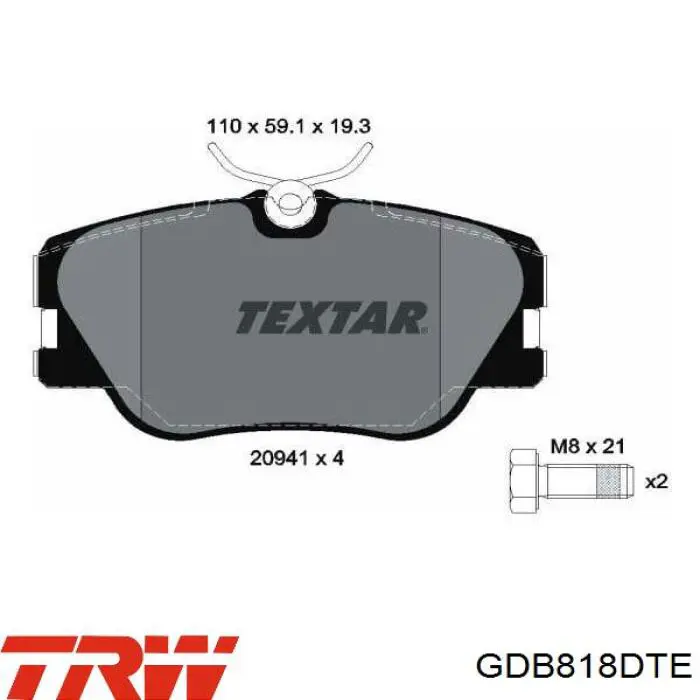 Передні тормозні колодки GDB818DTE TRW
