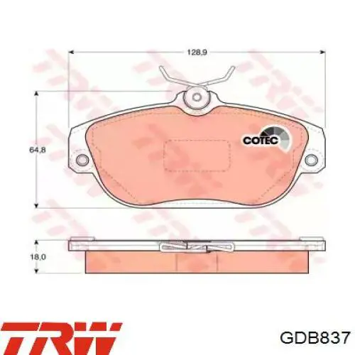 GDB837 TRW колодки гальмівні передні, дискові