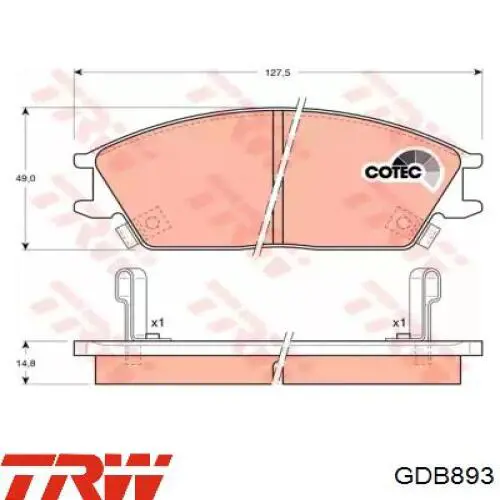Передні тормозні колодки GDB893 TRW