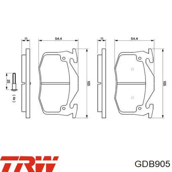 Задні гальмівні колодки GDB905 TRW
