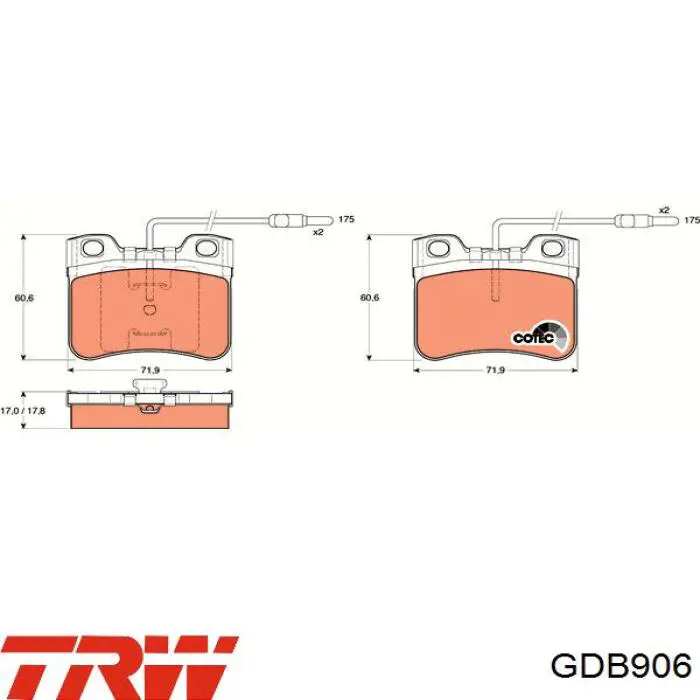 GDB906 TRW колодки гальмівні передні, дискові