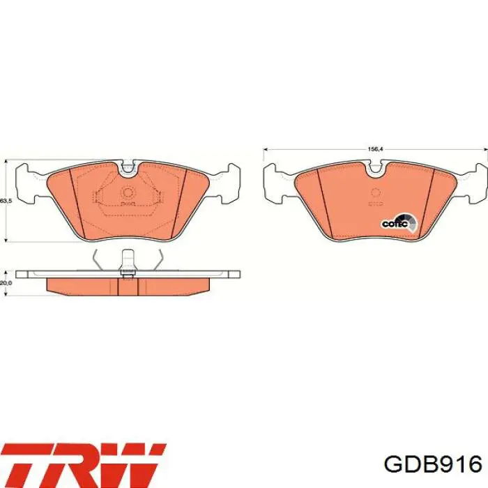 GDB916 TRW колодки гальмівні передні, дискові