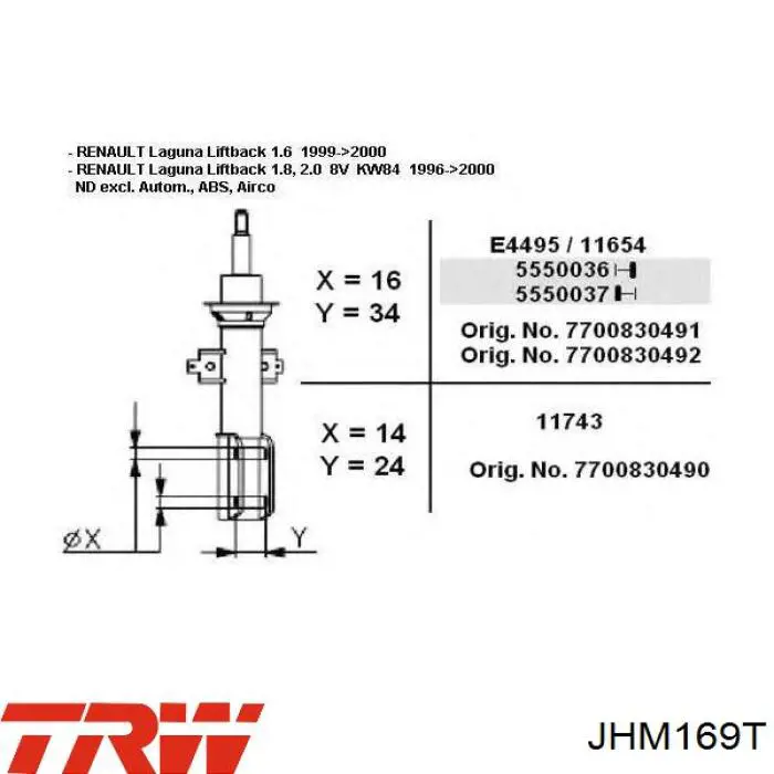Стойка амортизатора передняя TRW JHM169T ціна, від 41.20 USD