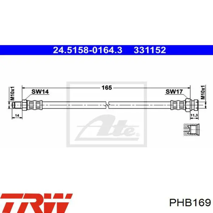 Шланг гальмівний передній PHB169 TRW