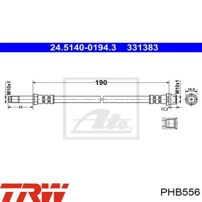 Шланг гальмівний задній TRW PHB556 ціна, від 5.64 USD