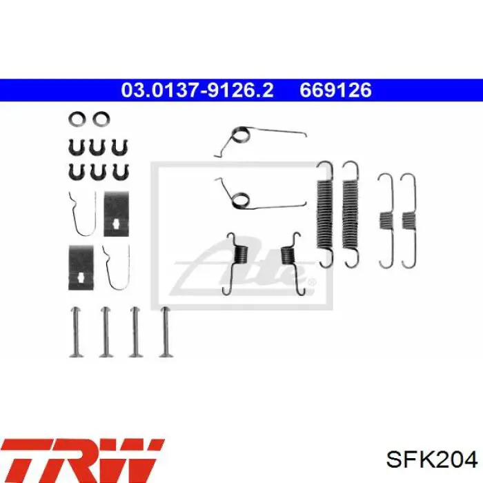 Монтажний комплект задніх барабанних колодок TRW SFK204 ціна, від 14.45 USD