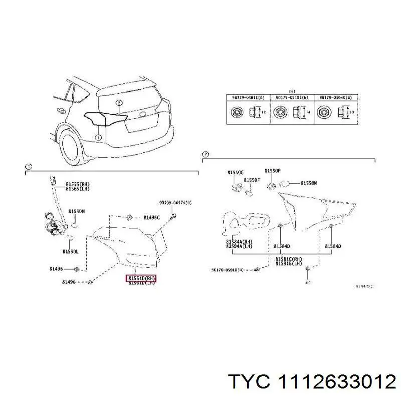 Ліхтар задній правий, зовнішній 11C633012B TYC