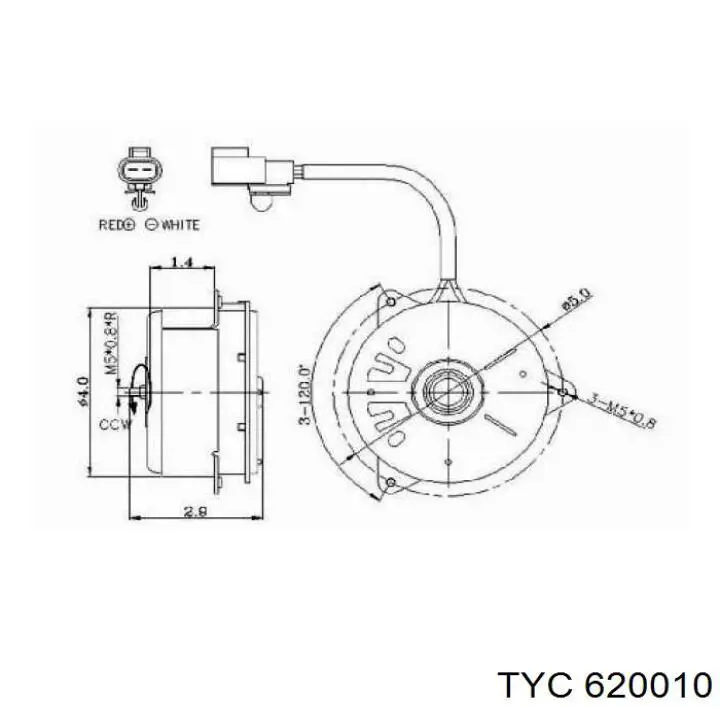 620010 TYC дифузор радіатора кондиціонера, в зборі з крильчаткою і двигуном