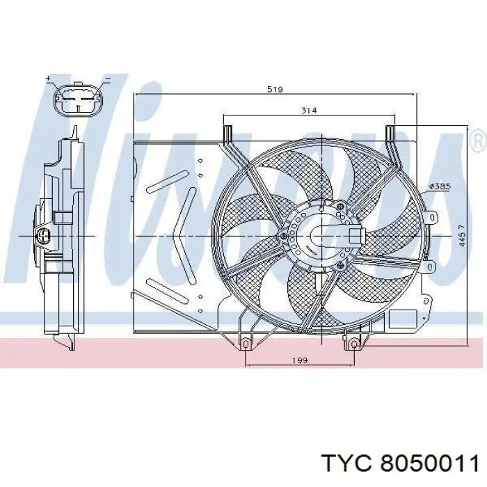 8050011 TYC електровентилятор охолодження в зборі (двигун + крильчатка)